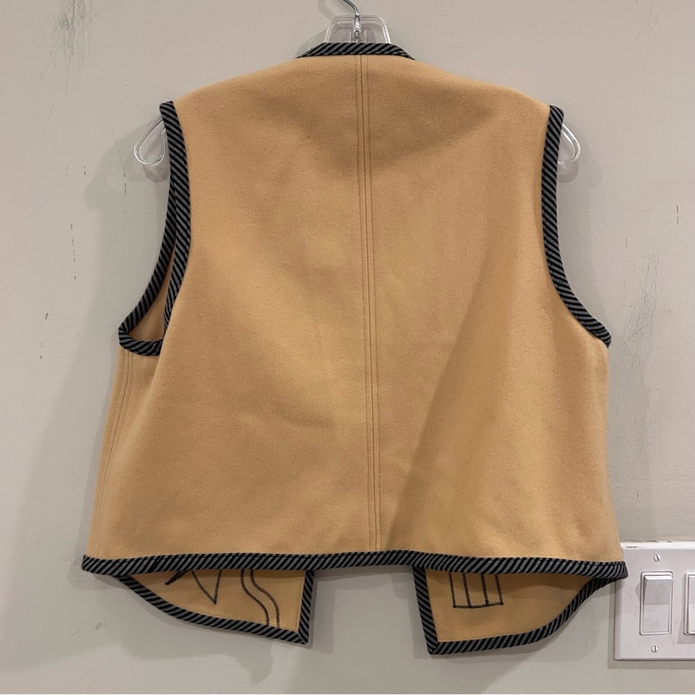 Vintage Beppa Tan Geometric Art New Wave Wool Felt Open Vest 1980s. Sz S - Picture 3 of 5